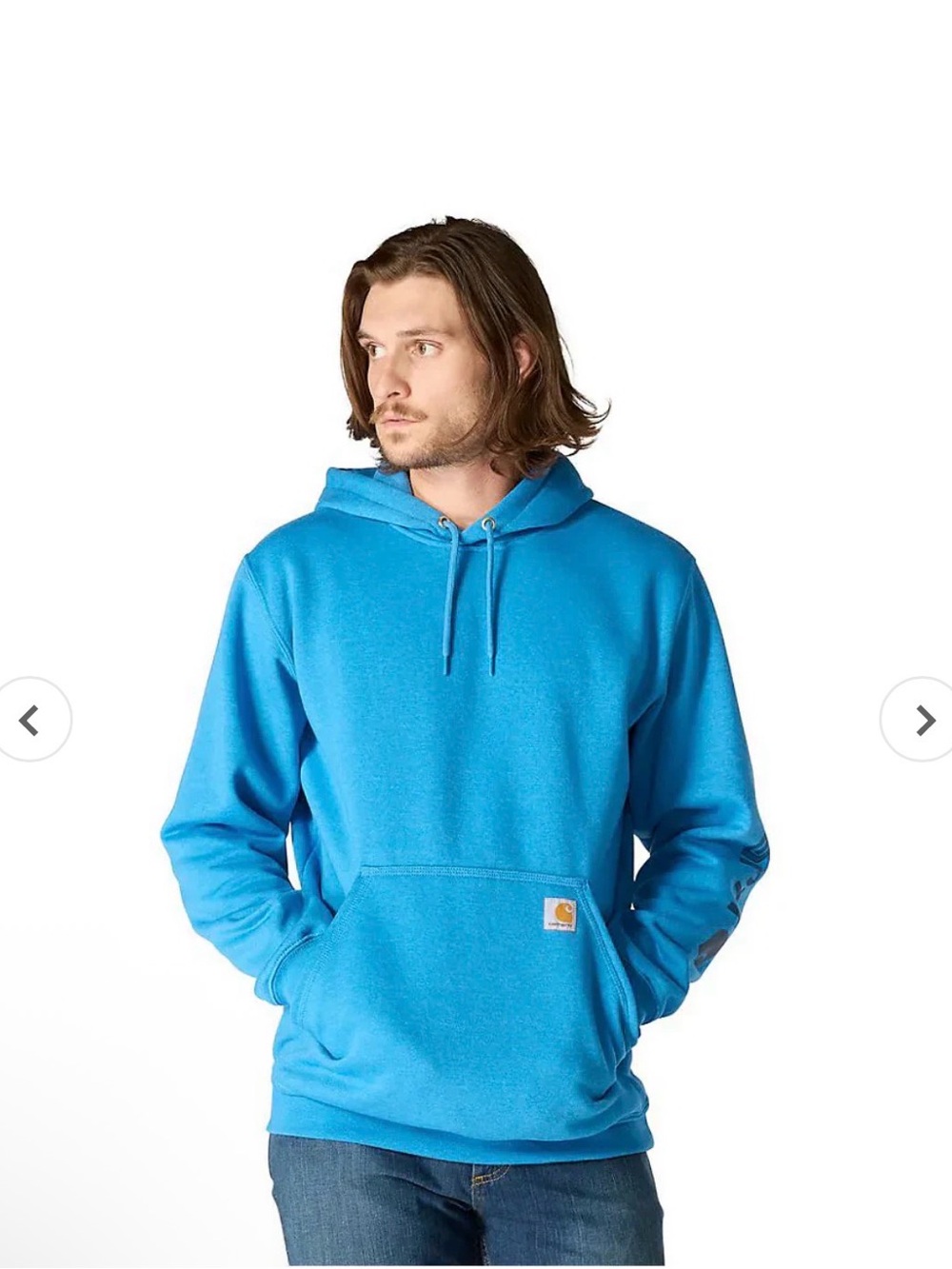 Carhartt Men's Loose Fit Midweight Logo Sleeve Graphic Hoodie Horizon Blue